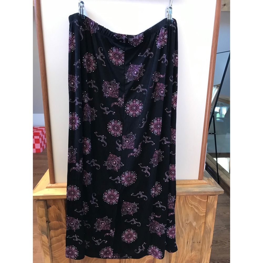 Studio 1940 Womens 1X Black Pink Mandala Paisley Textured Maxi Skirt